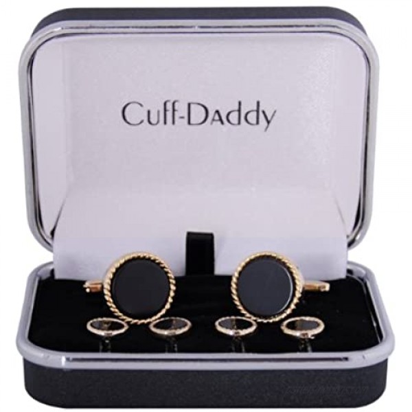 Cuff-Daddy Ribbed Tuxedo Cufflinks & Studs Formal Set Unique Designed French Cuff Links Mens Wedding Business for Men Mother of Pearl Cufflinks and Studs with Presentation Gift Box