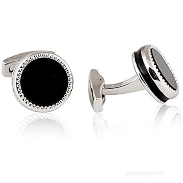 Cuff-Daddy Tuxedo Cufflinks Studs Formal Set Black Onyx Silver with Presentation Box Gift Party Special Occasions Wedding Anniversary Suit French Cuff Shirts Unique Cufflinks Set