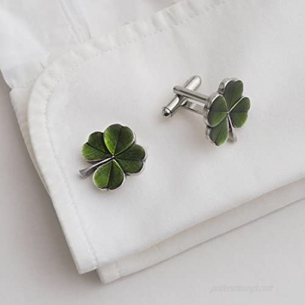 Danforth - Cufflinks - Clover (Green) - Pewter - Handcrafted - Made in USA