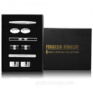 Finrezio 9 PCS Mens Tie Clips and Cufflink Set for Men Necktie Tie Bar Clips Wedding Business Accessories with Gift Box