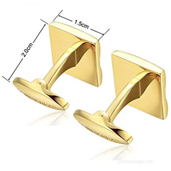 HONEY BEAR Gold Square Crystal Cufflinks for Mens Shirt Steel Wedding Gift