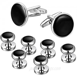 Jstyle Mens Cufflinks and Studs Set Tuxedo Shirts Classic Black&Silver Match for Business Wedding Formal Suit
