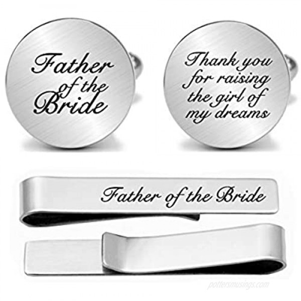 JUPPE Father of The Bride Cuff Links Tie Bar Set Personalized Wedding Cufflinks Gift for Dad Groom Father Husband
