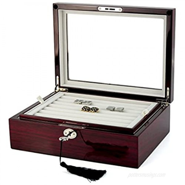 Large Cufflinks Box Storage Case Mahogany Double Layer Cufflinks Lapel Pins Ring Holder Jewelry Display Organizer