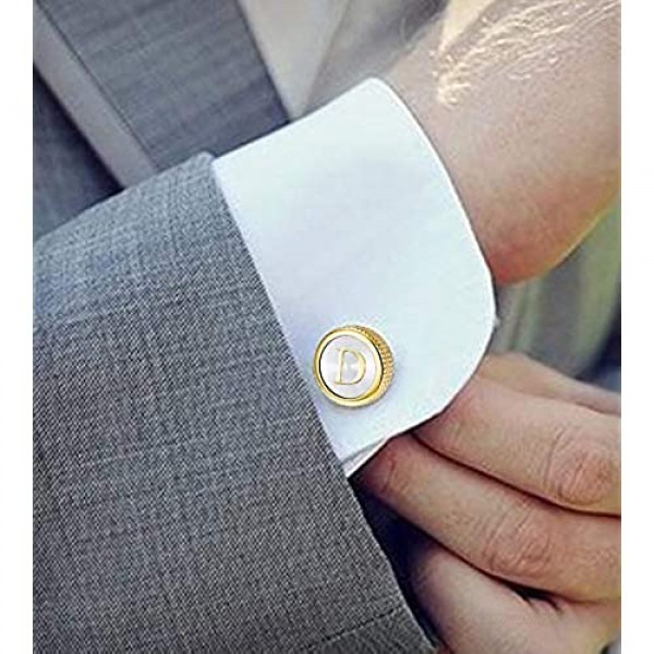 LOLIAS Mens Cufflinks Tie Bar Clip Set Alphabet Letter Cufflinks Formal Business Wedding Shirts A-Z Gift Box