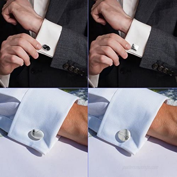 Luckeyui 12 Pairs Cufflinks Set Gifts for Men Vintage Wedding Tuxedo Shirt Cuff Links Silver & Black