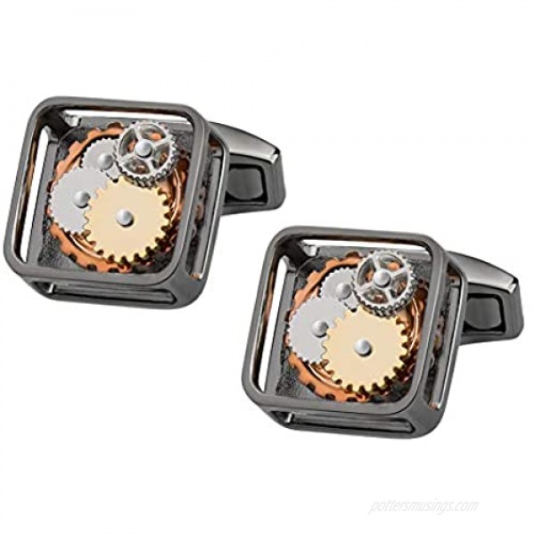 MERIT OCEAN Mechanical Cufflinks for Men - Luxury Men's Cufflinks Steampunk Watch Movement Shape Partial Shaking and Movable Gears for Wedding Anniversary Business Shirt Father's Day