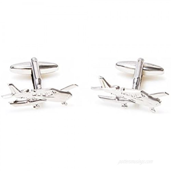 MRCUFF Airplane Cessna Plane Pilot Pair of Cufflinks and Tie Bar Clip with a Presentation Gift Box