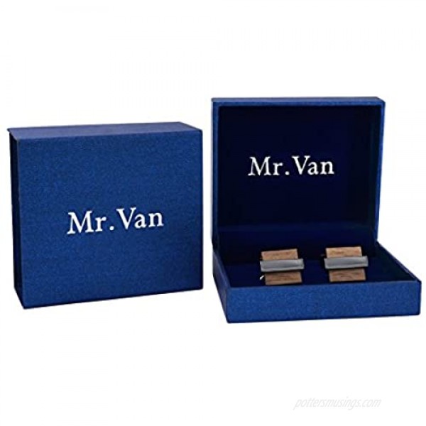 Mr.Van Natural Wood Cufflinks Men's Handcrafted Square Wood Cuff Links Set Classic Wedding Business Gift for Men