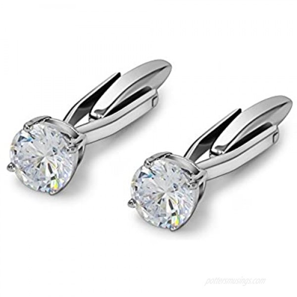 Mr.Van Swarovski White Crystal Cufflinks Glimmering Diamond Color Cuff Links Set for Wedding Party