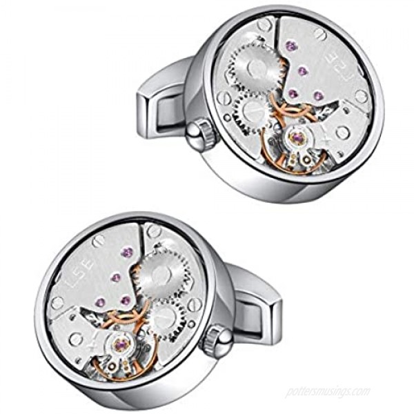 Mr.Van Watch Movement Cufflinks Silver Vintage Steampunk for Men's Father's Day Deluxe Gift