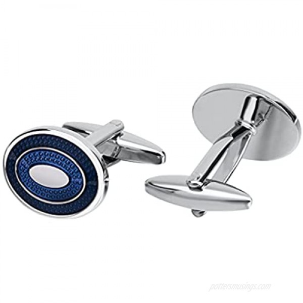 SAVOYSHI Classic Stainless Steel Bussiness Cufflinks for Mens French Shirt Cuffs Oval Blue Enamel Cuff buttons Wedding Gift