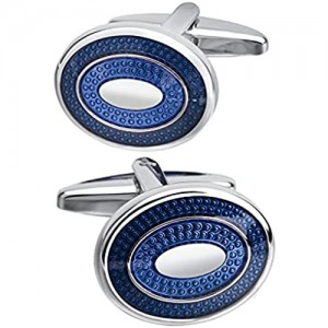 SAVOYSHI Classic Stainless Steel Bussiness Cufflinks for Mens French Shirt Cuffs Oval Blue Enamel Cuff buttons Wedding Gift