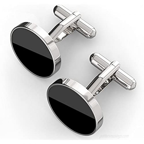 UHIBROS Jewelry Stainless Steel Classic Tuxedo Shirt Cufflinks for Men Unique Business Wedding White