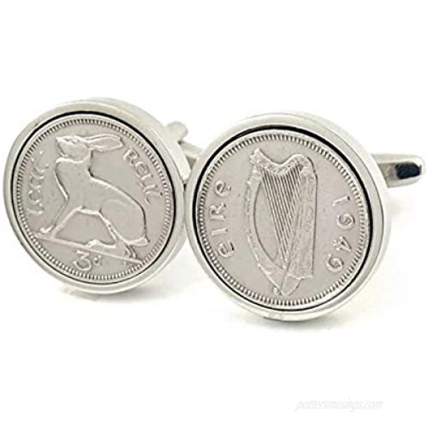 Worldcoincufflinks Cufflinks Rhodium Plated 1950 Irish Threepence Coin Cufflinks 71st Birthday