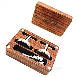 Wowdude Perfect Wood Tie clip and Cufflink Sets for Men with Wood Box Handsome Cufflinks Tie Pins for Men Premium Mens Tie Clip and Cuff links for Wedding Bussiness Anniversary Birthday