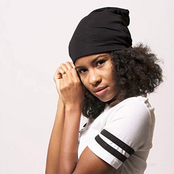 ADAMA Satin Lined Jersey Beanie - Ultra Soft - Fashionable Hipster Chic - Satin Lining Prevents Breakage and Tangling Day and Night Hair Defense Black Standard