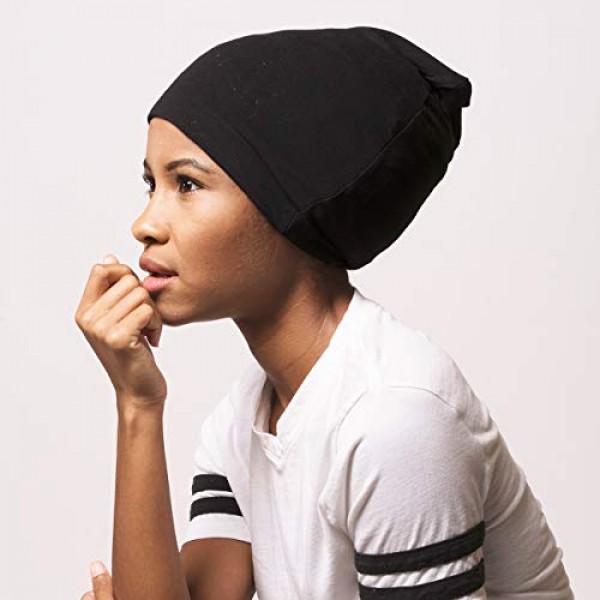 ADAMA Satin Lined Jersey Beanie - Ultra Soft - Fashionable Hipster Chic - Satin Lining Prevents Breakage and Tangling Day and Night Hair Defense Black Standard