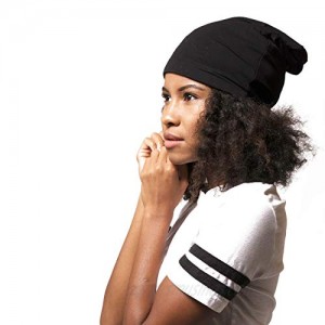 ADAMA Satin Lined Jersey Beanie - Ultra Soft - Fashionable Hipster Chic - Satin Lining Prevents Breakage and Tangling  Day and Night Hair Defense  Black  Standard