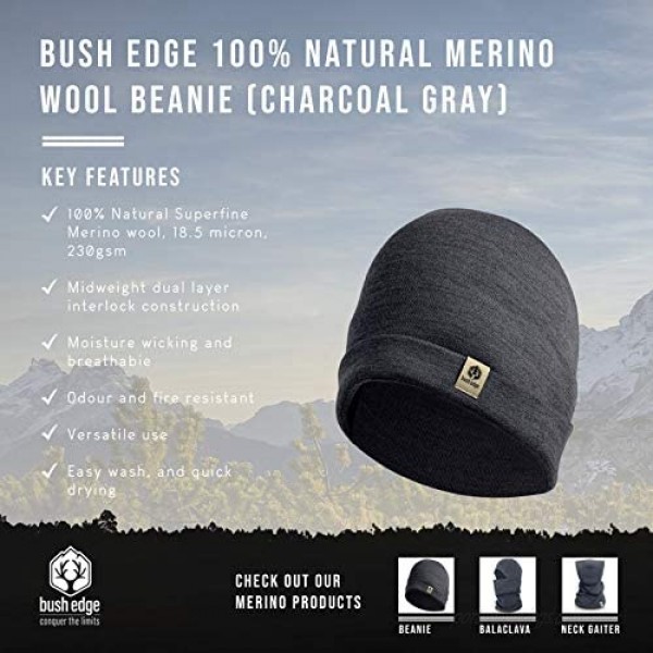 Bush Edge 100% Merino Wool Cuff Beanie Hat