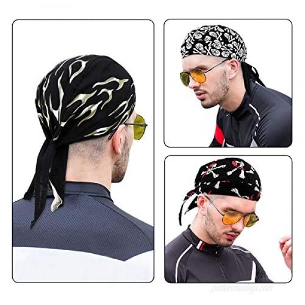 DOCILA 3 Pcs Do Rags for Men Skull Cap Bandana Hat Breathable Helmet Linner Beanie