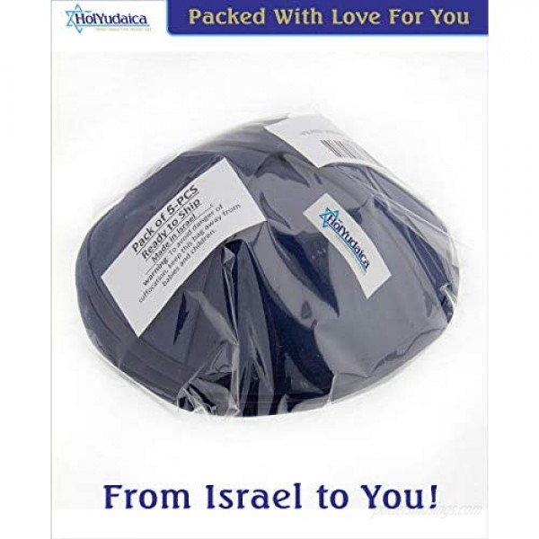 HolYudaica Pack of 5-Pcs - Hq 19/20CM Satin Kippah for Men & Boys Yamaka Hat from Israel - Kippot Bulk