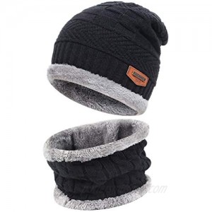 Men and Women Winter Beanie Hat Scarf Set Warm Knit Hat Thick Fleece Lined Winter Cap Neck Warmer for Men Women