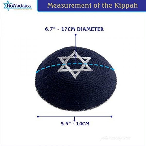 Pack of 4-Pcs - Hq 17cm Mix Colors Hand-Made Knitted Kippah with Star 0f Dav!d Embroidery for Men Boys and Kids Yamaka Hat from Israel - Kippot Bulk. White Blue