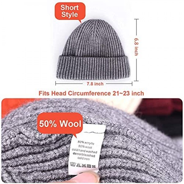 ROYBENS Swag Wool Knit Cuff Short Fisherman Beanie for Men Women Winter Warm Hats