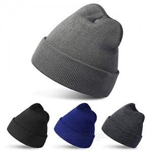 RUN BRAIN GO 4 Pack Beanies Winter Hats Warm Knitted Cap for Men & Women (Black/Light Gray/Dark Gray/Dark Blue)