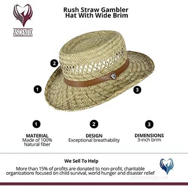 Ascentix Rush Straw Gambler Hat with Wide Brim