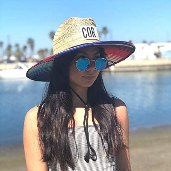 COR Surf Classic Straw Lifeguard Hat with Stretch Fit Headband with Cloth Lining for Extra Sun Protection