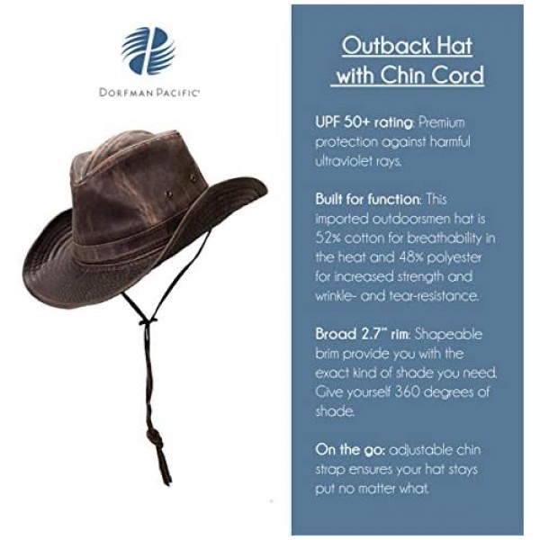 Dorfman Pacific Men's Outback Hat with Chin Cord