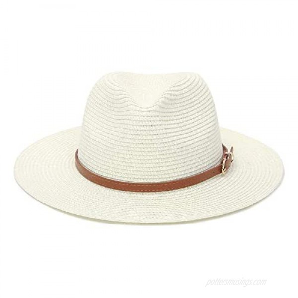 EOZY Panama Women Wide Brim Roll up Hat Fedora Beach Sun Hat (Light Beige 22.04''-22.8'')