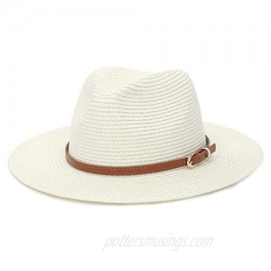 EOZY Panama Women Wide Brim Roll up Hat Fedora Beach Sun Hat (Light Beige  22.04''-22.8'')