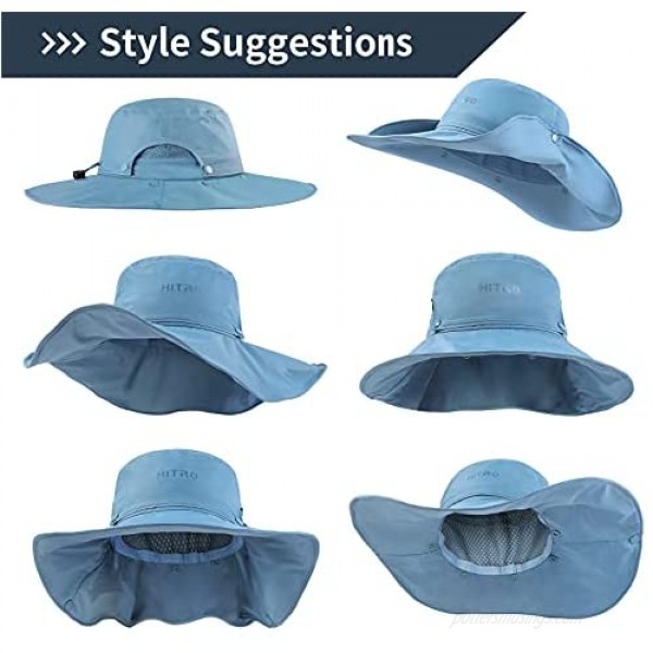 HITRO Sun Fishing Hat UPF50+ Variable Wide Brim Removable Top and Neck Flap
