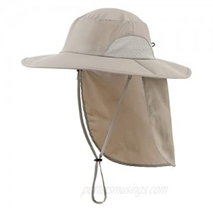 Home Prefer Outdoor Mens UPF50+ Sun Hat Wide Brim Fishing Hat with Neck Flap