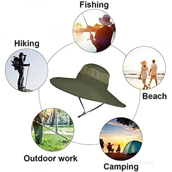 IYEBRAO Mens Super Wide Brim Sun Hat UPF50+ UV Protection Waterproof Large Brim Bucket Hat for Fishing Hiking Camping