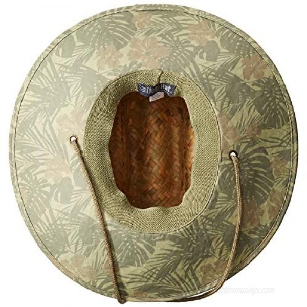 San Diego Hat Company Men's Straw Lifeguard Hat with Adjustable Chin Cord Straw Hat for Men Olive
