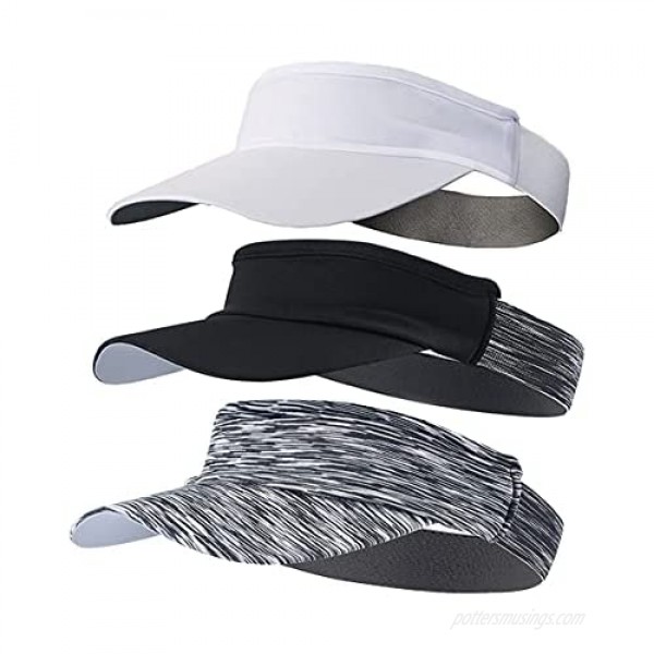 WRELS 3 Pack Sports Sun Visor Hat for Men Women，Soft Lightweight Adjustable Foldable Hat Cap with Sweatband