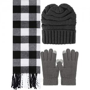 Christmas Winter Warm Set Knitted Beanie Hat Gloves and Soft Scarf for Women Men 3 Pieces