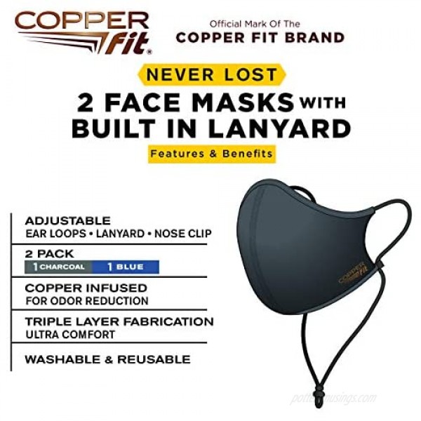 Copper Fit Unisex Never Lost Face Masks 2 Pack