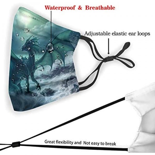Dark Dragon Skull Dragons Face Mask Washable with 2 Pcs Filters Reusable Cool Flying Beast Scarf With Pocket for Women Men