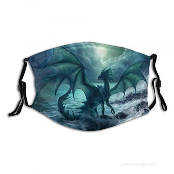 Dark Dragon Skull Dragons Face Mask Washable with 2 Pcs Filters Reusable Cool Flying Beast Scarf With Pocket for Women Men