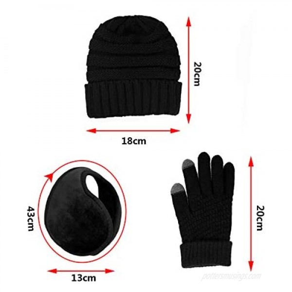 Dxhycc Winter Warm Sets Knitted Beanie Hat Touch Screen Gloves Plaid Scarf and Earmuff for Men or Women