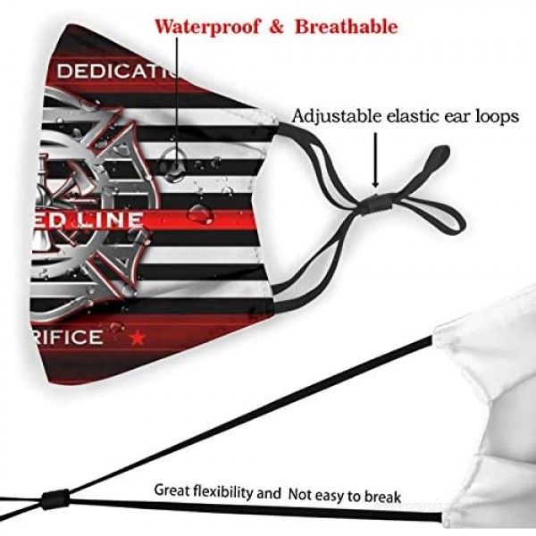 Fire Man Thin Red Line Face Mask Washable With 2 Pcs Filters Reusable Firefighter Adult Face Cover Lightweight Breathable