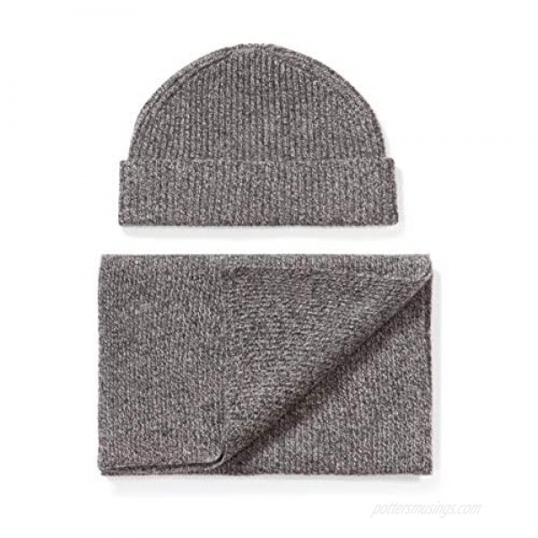 Fishers Finery Men's 100% Cashmere Ribbed Knit Hat and Scarf Set; Gift Box