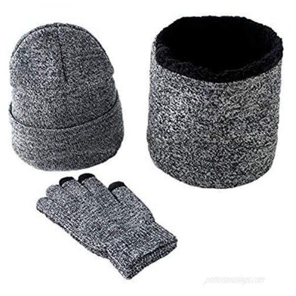 KEESON Winter Knitted Hat Scarf Gloves Three Sets for Men and Women 3 Pieces