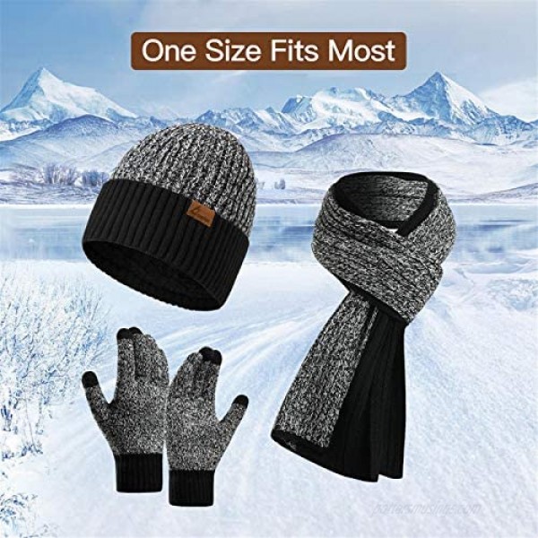 Men's Winter Beanie Hat Neck Warmer Scarf and Touchscreen Gloves Set 3 PCS Knitted Cap Set for Men & Women By Honnesserry