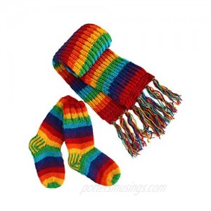 Rainbow woollen Long scarf and socks set Hand Knitted Lounge Winter - Mens Womens